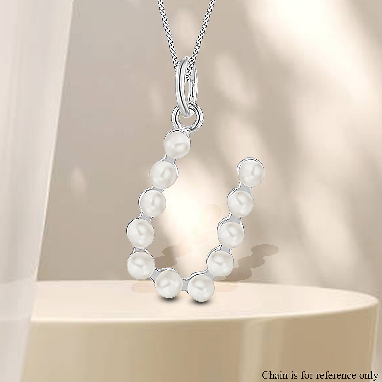 Fresh Water Pearl Initial U Pendant in Sterling Silver