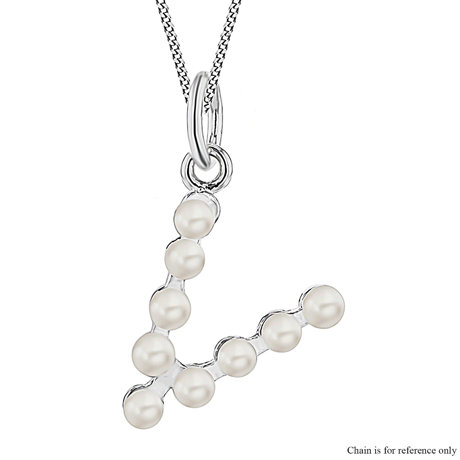 Fresh Water Pearl Initial V Pendant in Sterling Silver