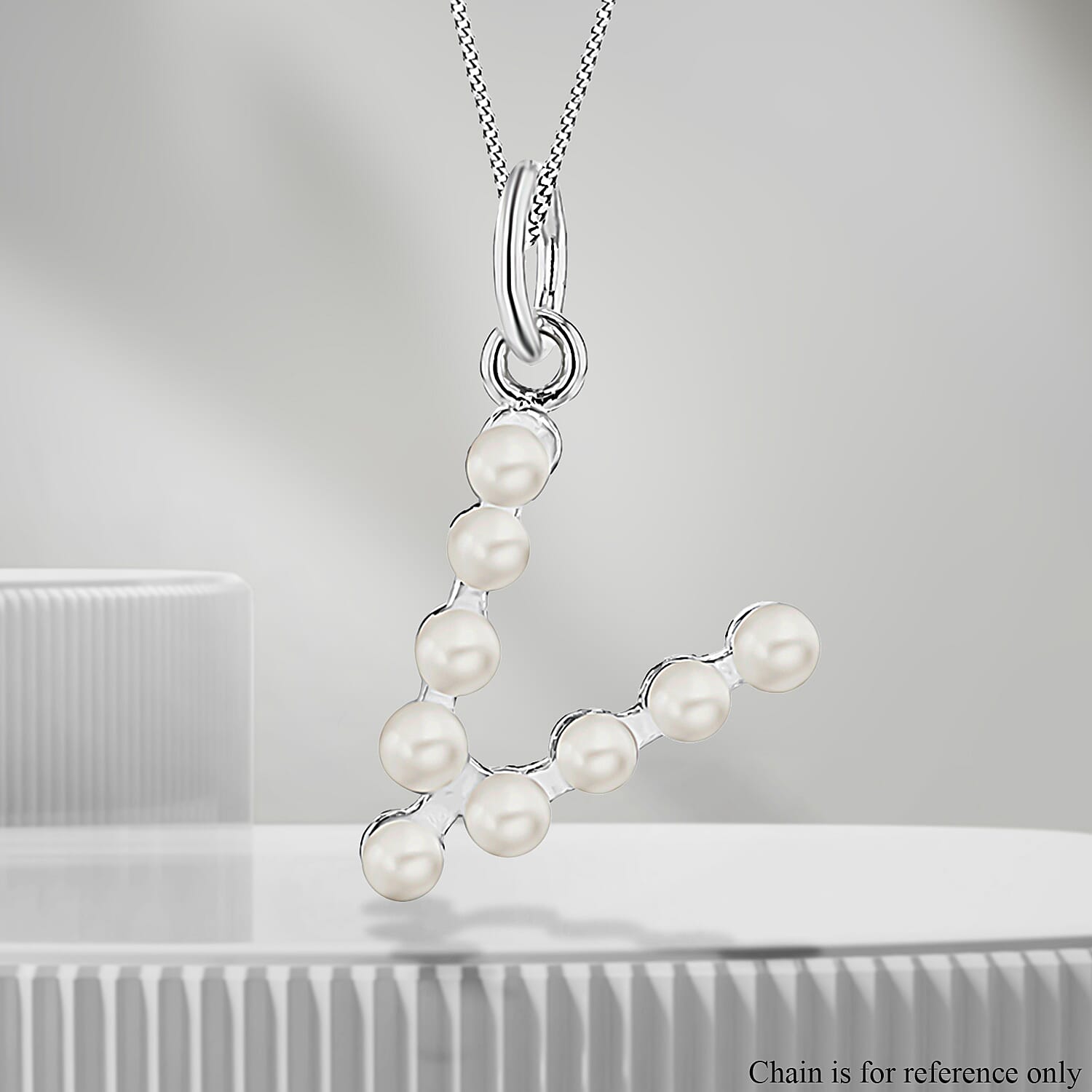 Fresh Water Pearl Initial V Pendant in Sterling Silver