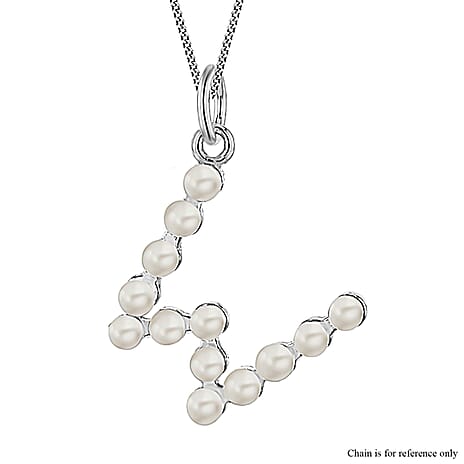 Fresh Water Pearl Initial W Pendant in Sterling Silver