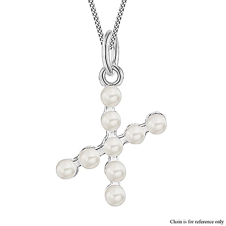 Fresh Water Pearl Initial W Pendant in Sterling Silver