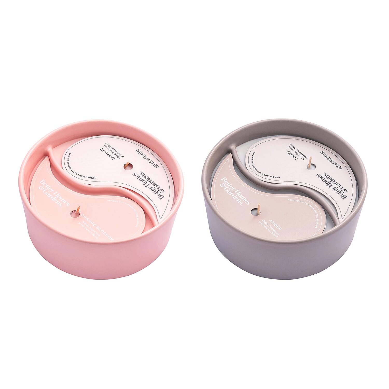 Set of 2 - Duo Candle Jar - Amber & Tonka and Orange Blossom & Jasmine - Grey and Pink