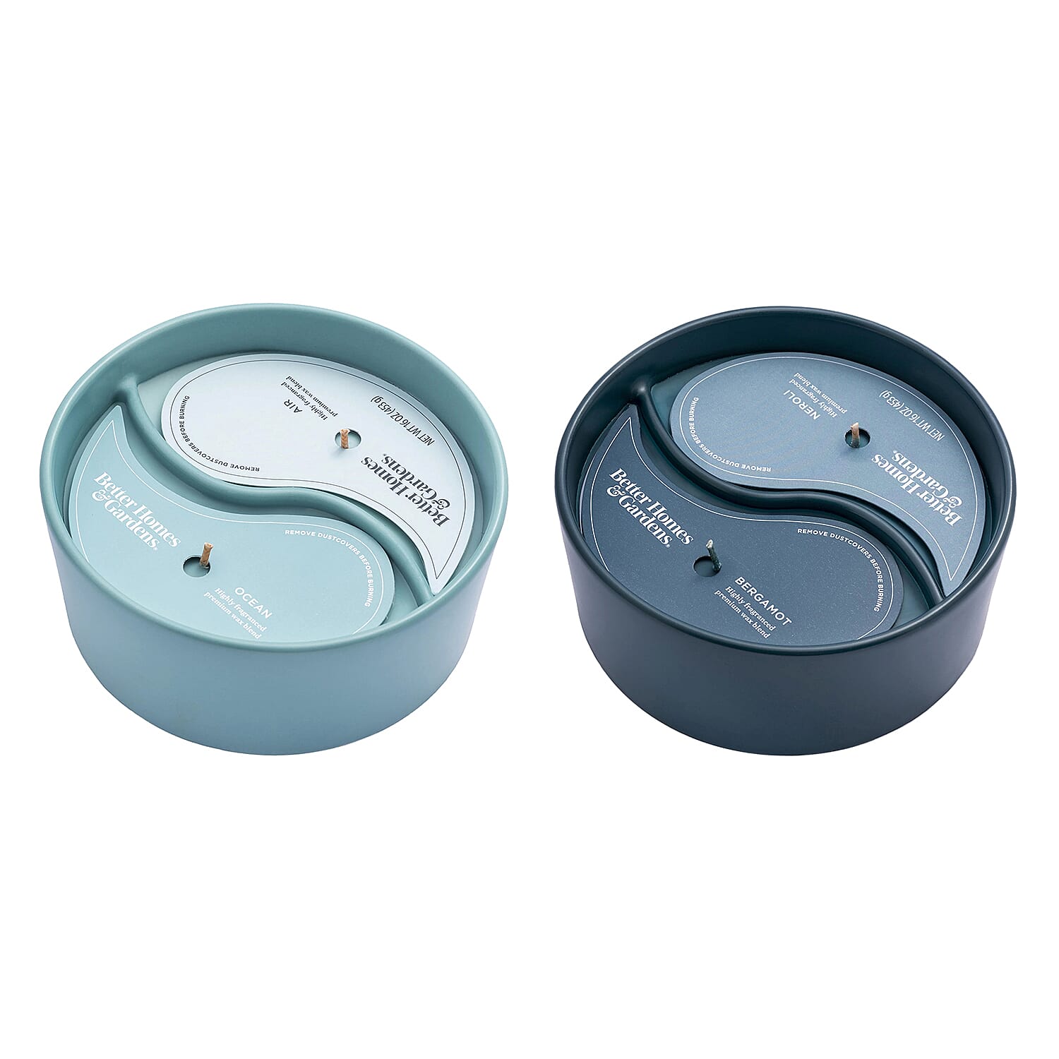 Set of 2 - Duo Candle Jar - Neroli & Bergamot and Ocean & Air - Teal and Turquoise