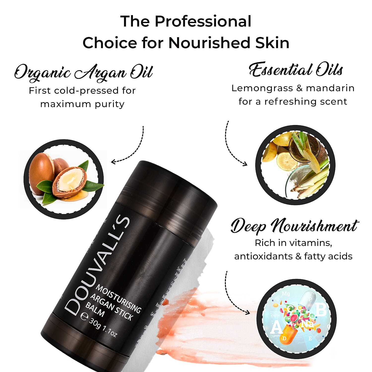 Douvalls - Argan Balm Roll 30g - Lemongrass & Mandarin