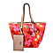 KTD by Kenzo Takada Leather and Cotton Canvas Floral Printed Tote Bag with Wristlet - Red and Blue