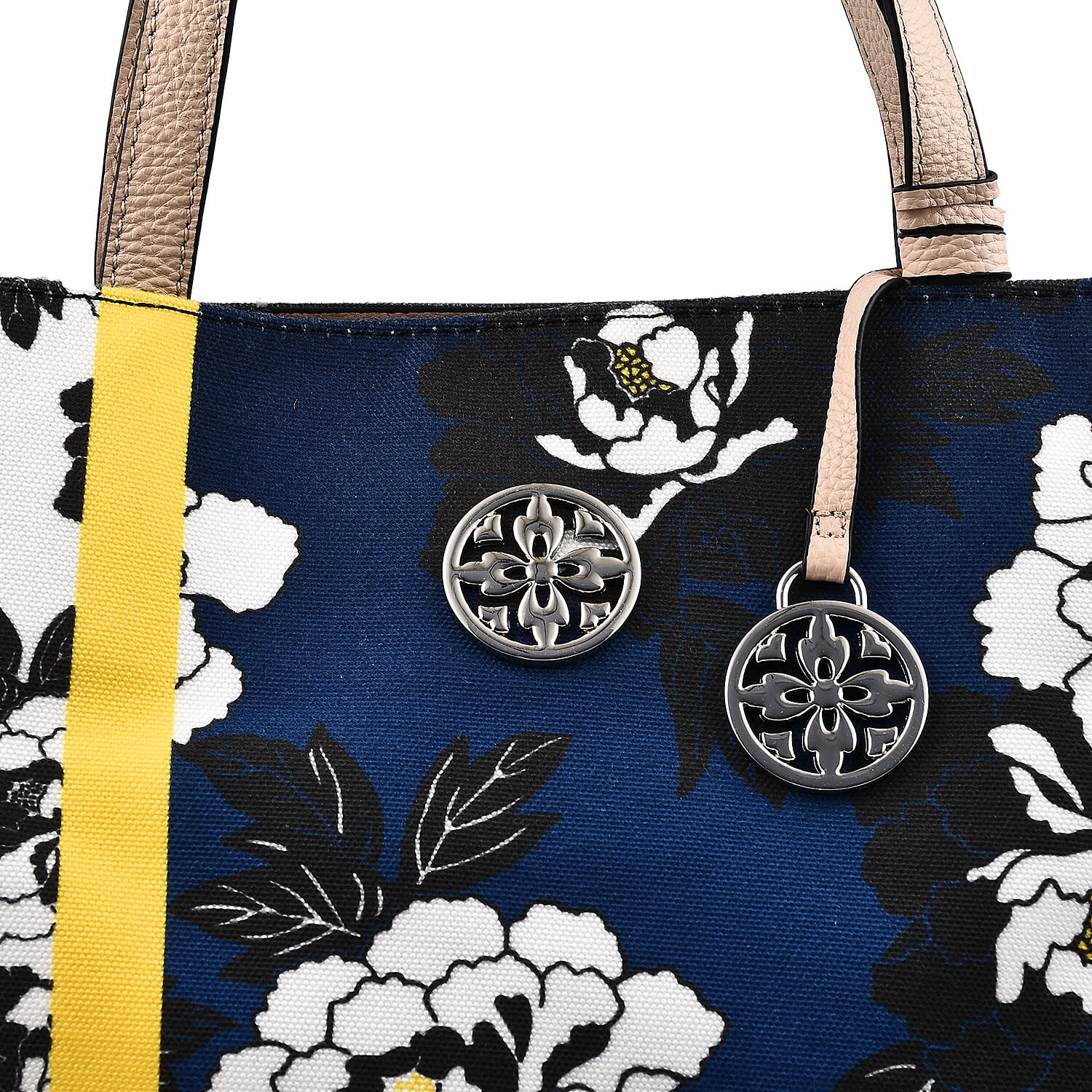 KTD by Kenzo Takada Leather and Cotton Canvas Floral Printed Tote Bag - Blue & White