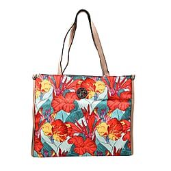 KTD by Kenzo Takada Leather and Cotton Canvas Floral Printed Tote Bag - Blue & White