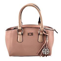 KTD by Kenzo Takada Leather Mini City Tote Bag with Top Handle & a Tassel Charm - Pink