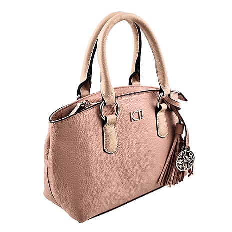 KTD by Kenzo Takada Leather Mini City Tote Bag with Top Handle - Tassel Charm - Nude