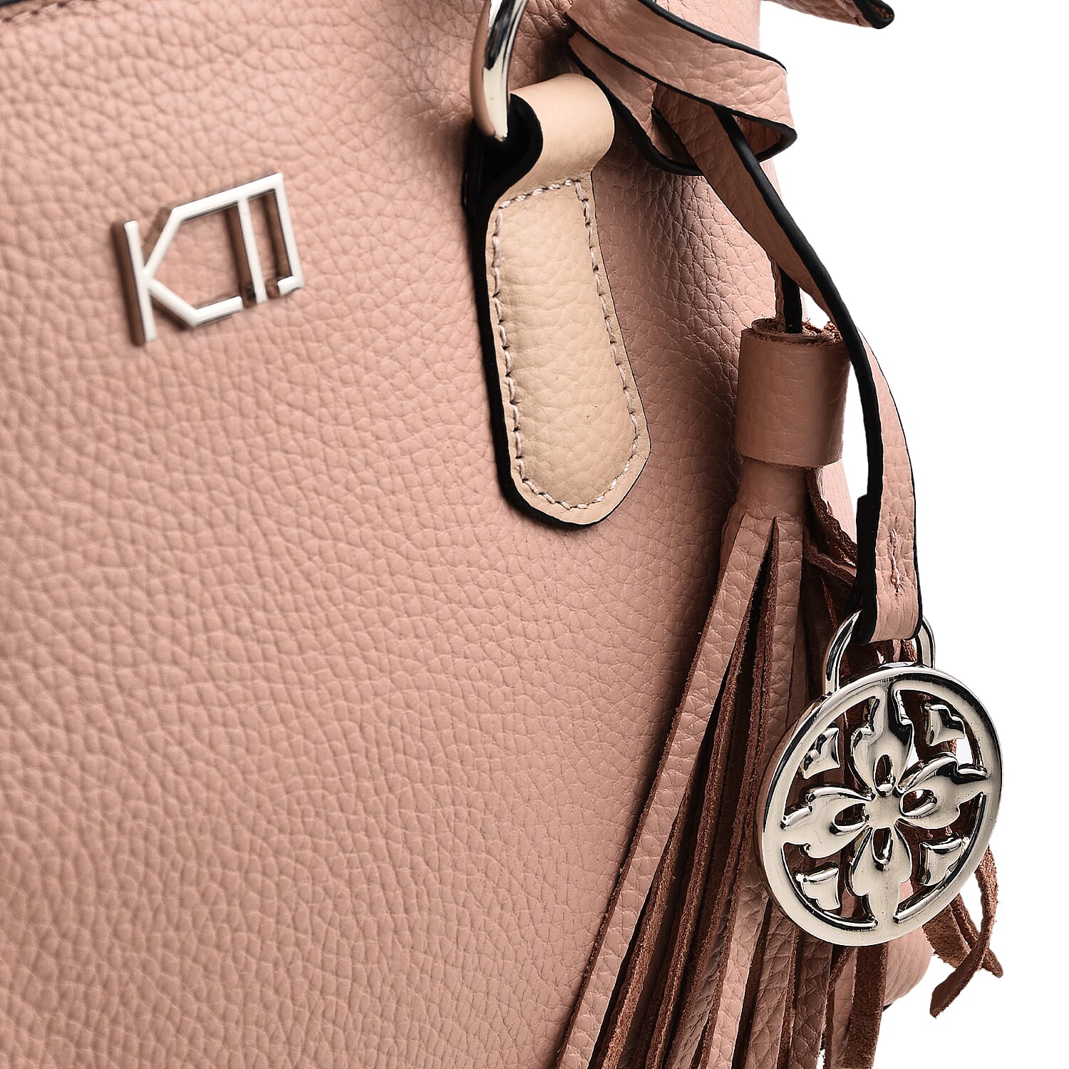 KTD by Kenzo Takada Leather Mini City Tote Bag with Top Handle & Tassel Charm - Nude