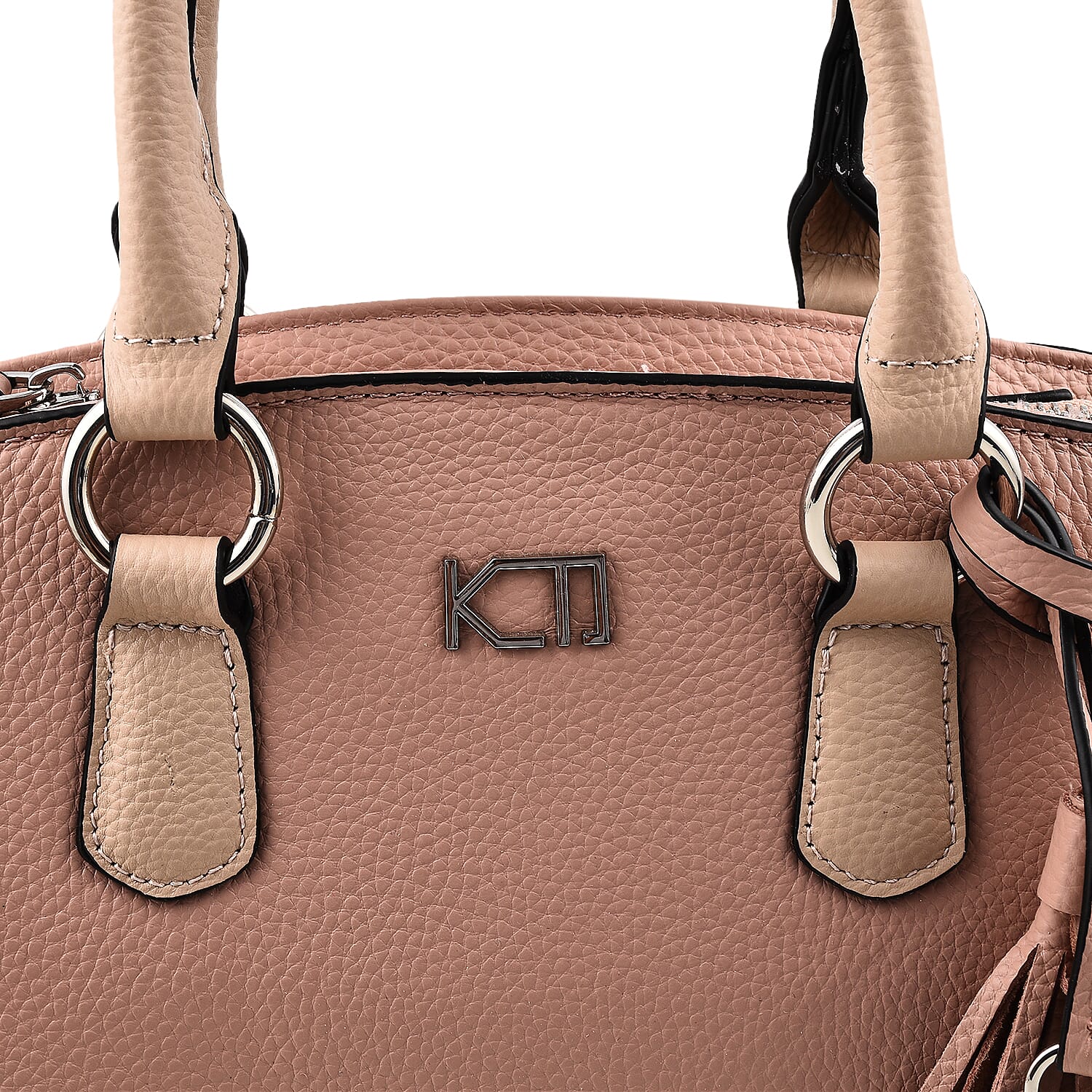 KTD by Kenzo Takada Leather Mini City Tote Bag with Top Handle & a Tassel Charm - Pink