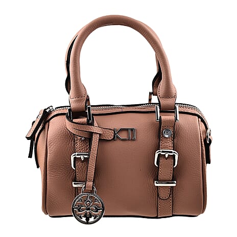 KTD by Kenzo Takada Leather Mini City Tote Bag with Top Handle & a Tassel Charm - Pink