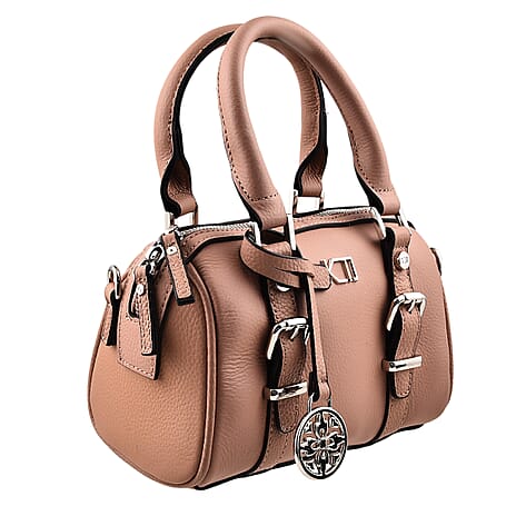 KTD by Kenzo Takada Leather Mini City Tote Bag with Top Handle & a Tassel Charm - Pink