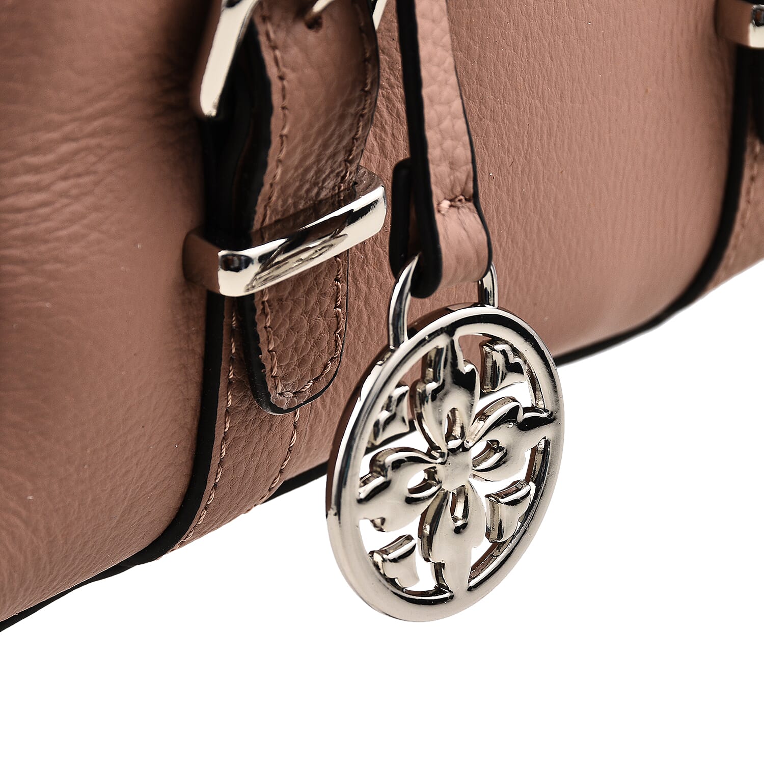 KTD by Kenzo Takada Leather Mini City Tote Bag with Top Handle & a Tassel Charm - Pink