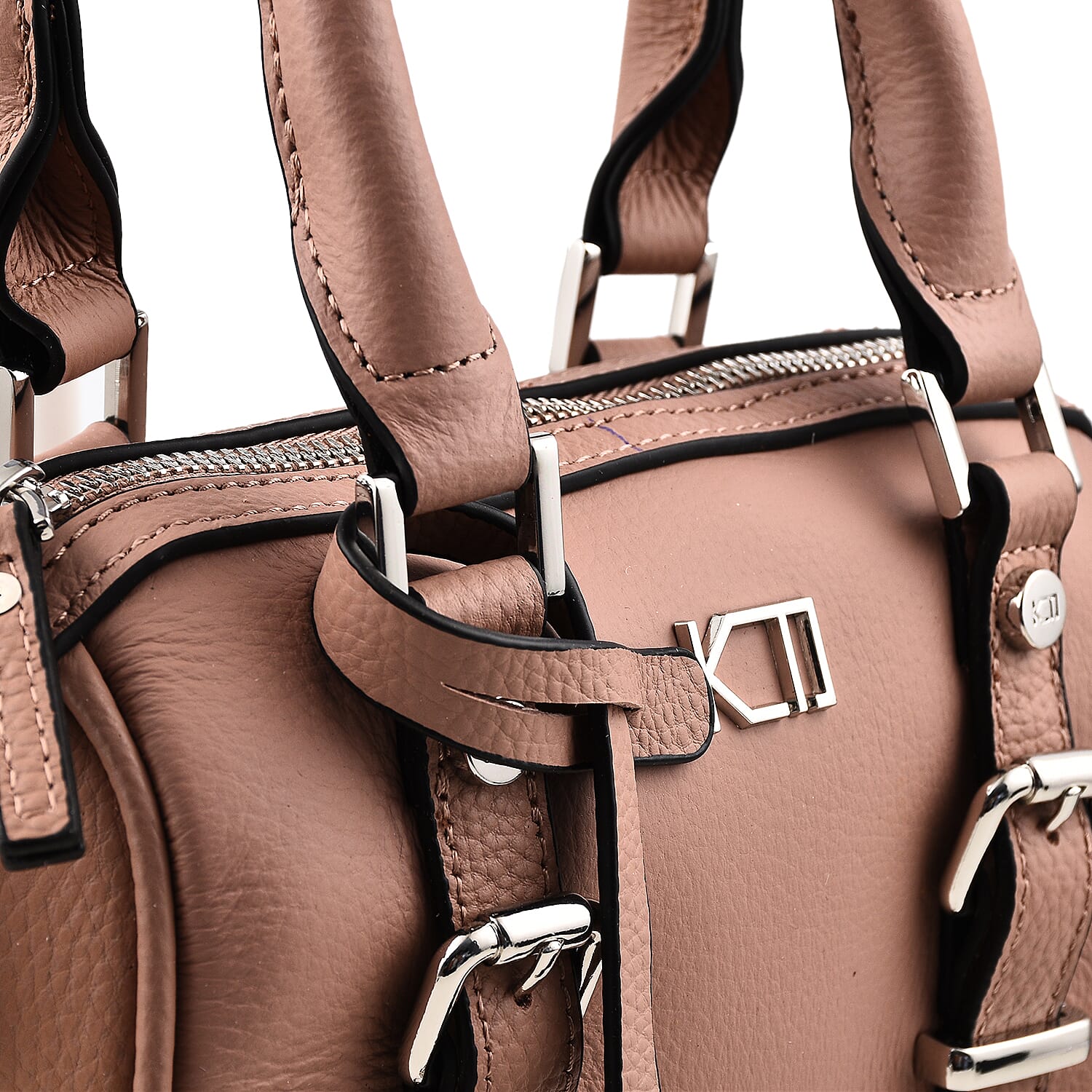 KTD by Kenzo Takada Leather Mini City Tote Bag with Top Handle & a Tassel Charm - Pink