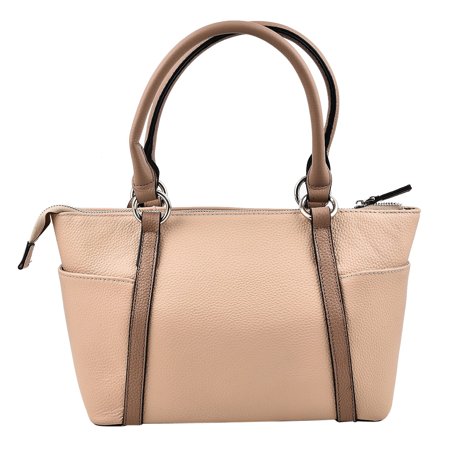 KTD by Kenzo Takada Leather Classic Tote Bag with a Tassel Charm - Beige