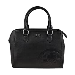 Kenzo Tumble Full Grain Leather Classic Top Handle Tote Bag with Crossbody Strap - Black
