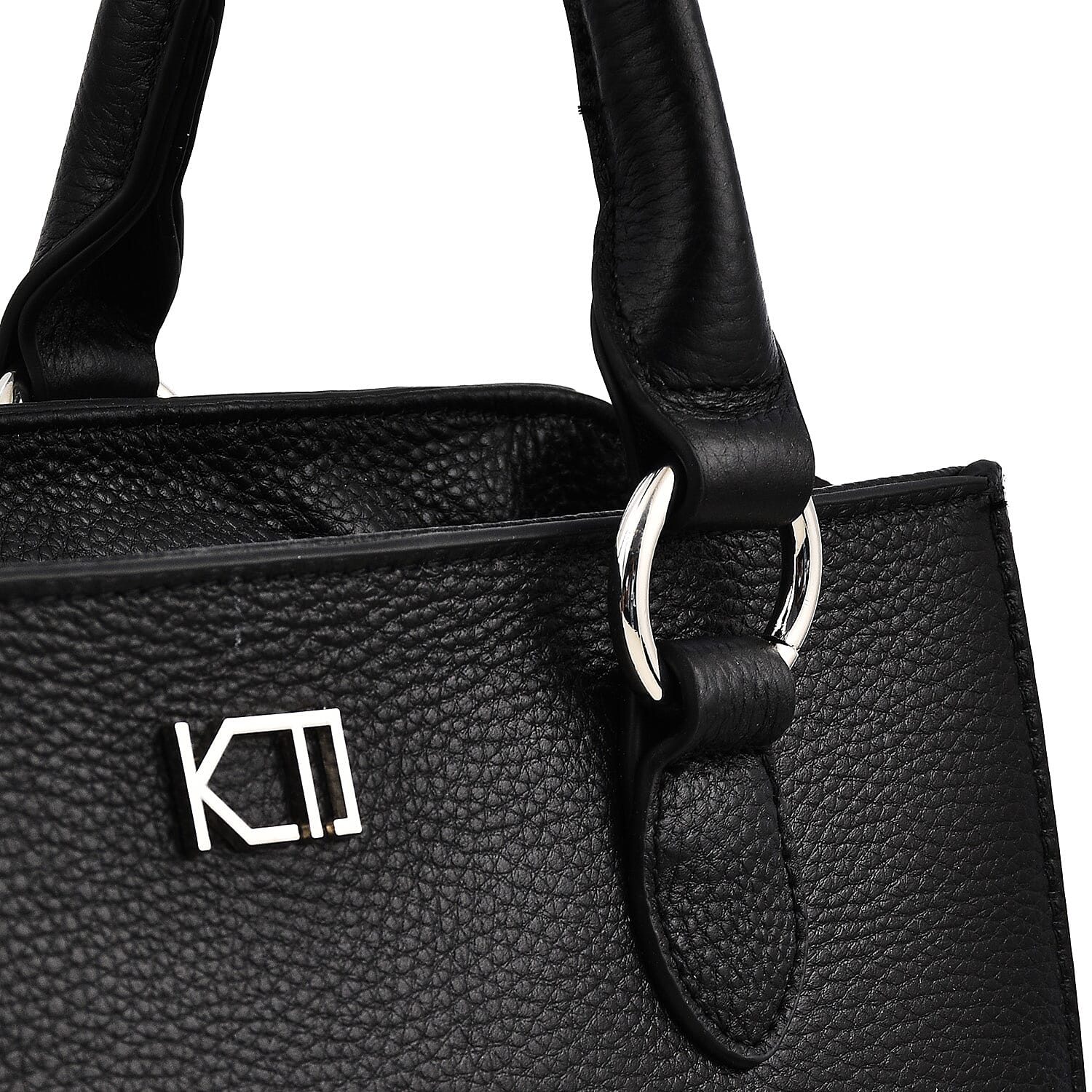 KTD by Kenzo Takada Leather Classic Top Handle Tote Bag with Crossbody Strap - Black