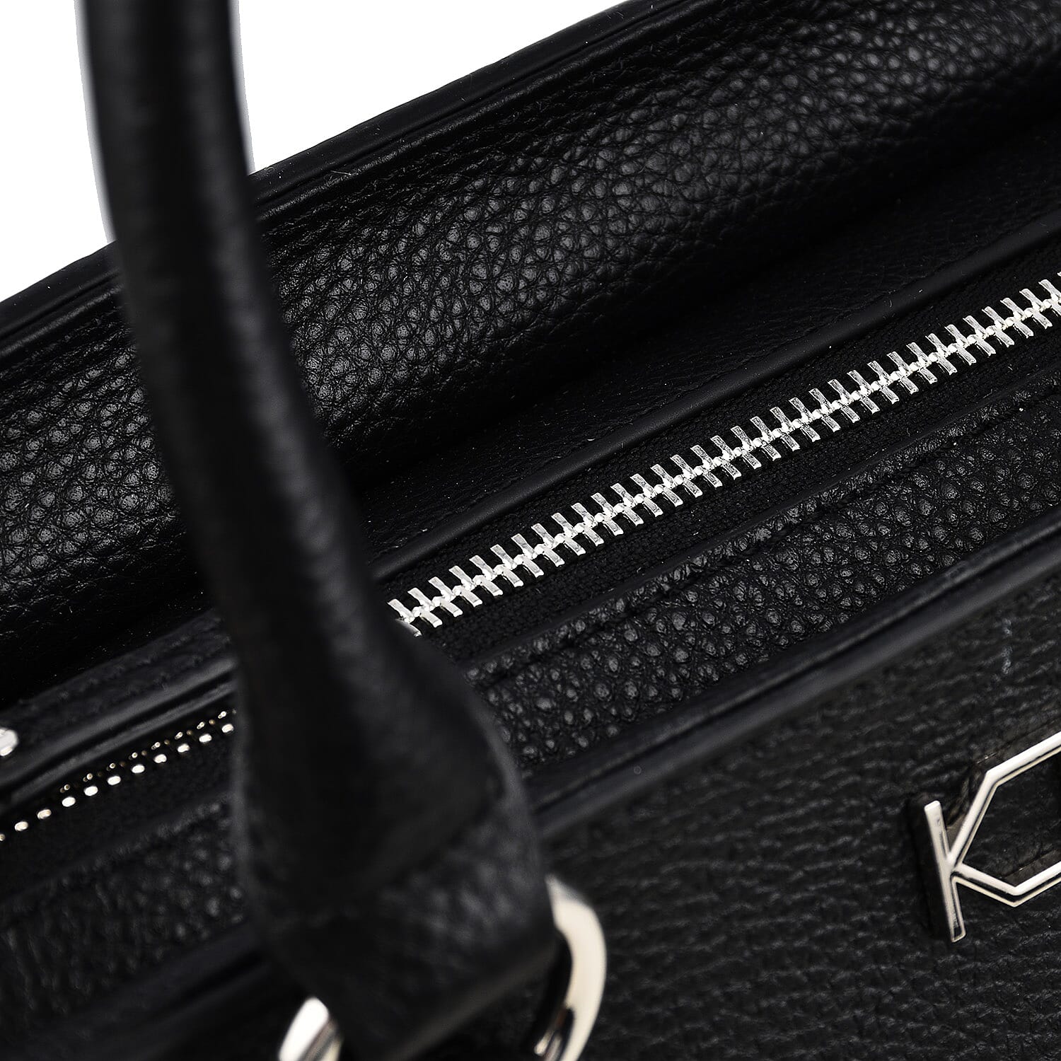 KTD by Kenzo Takada Leather Classic Top Handle Tote Bag with Crossbody Strap - Black