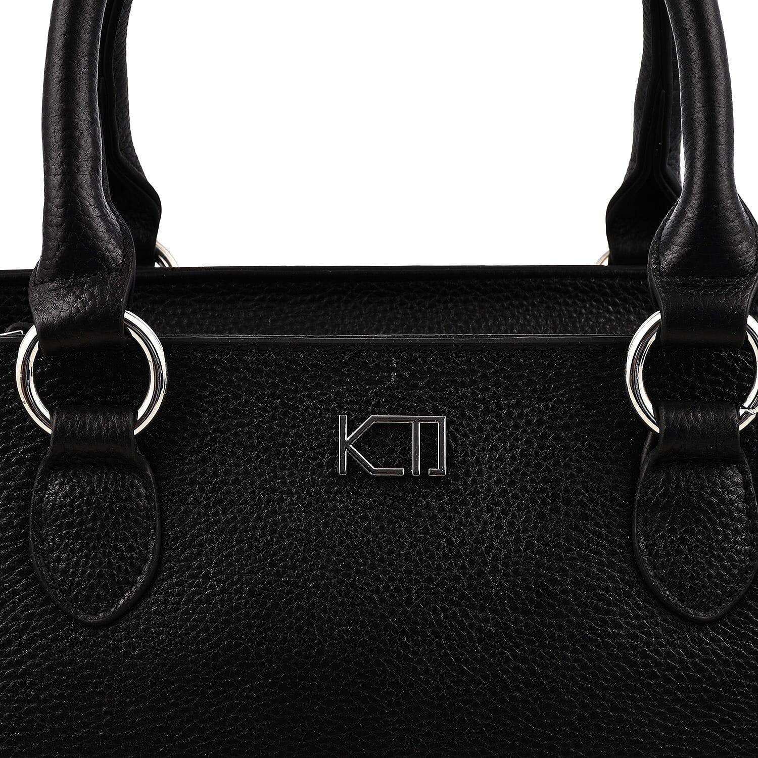 KTD by Kenzo Takada Leather Classic Top Handle Tote Bag with Crossbody Strap - Black