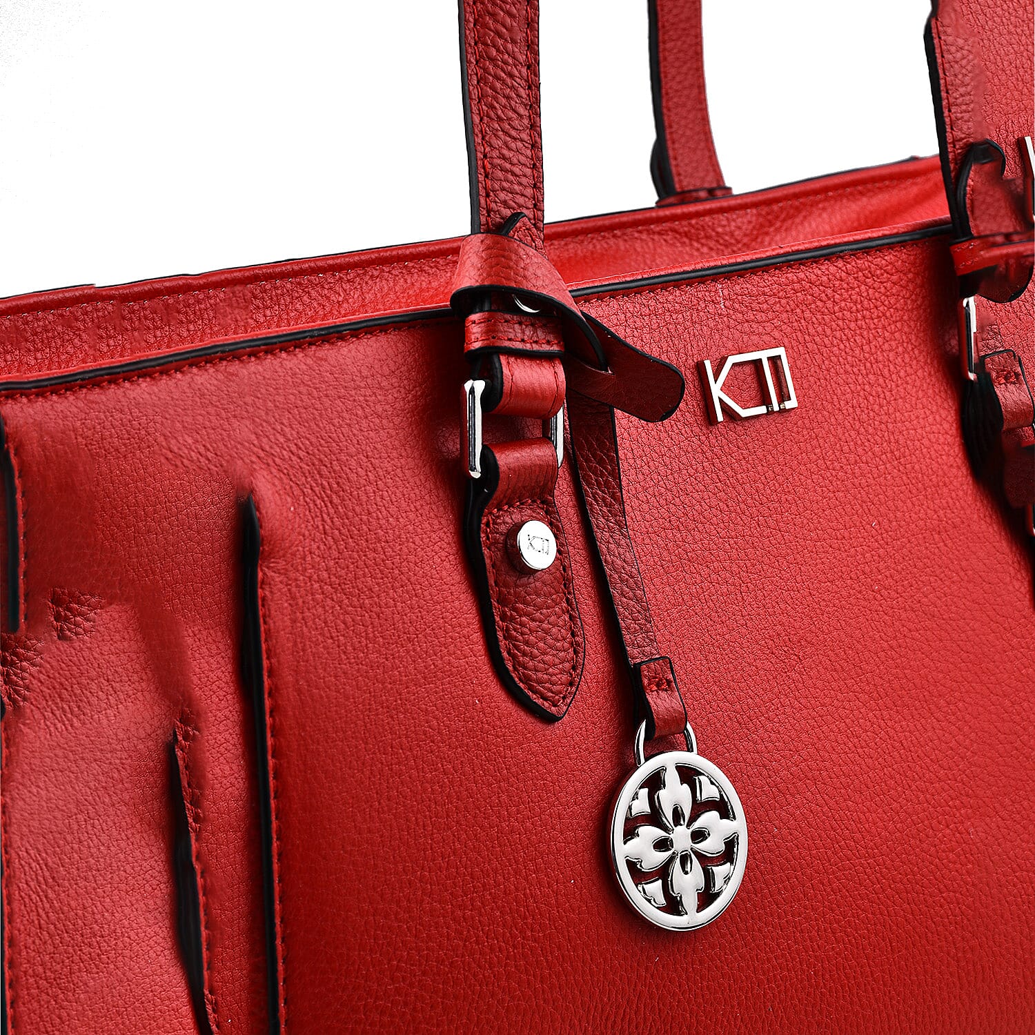 KTD by Kenzo Takada Leather Drawstring Tote Bag with Charm - Red