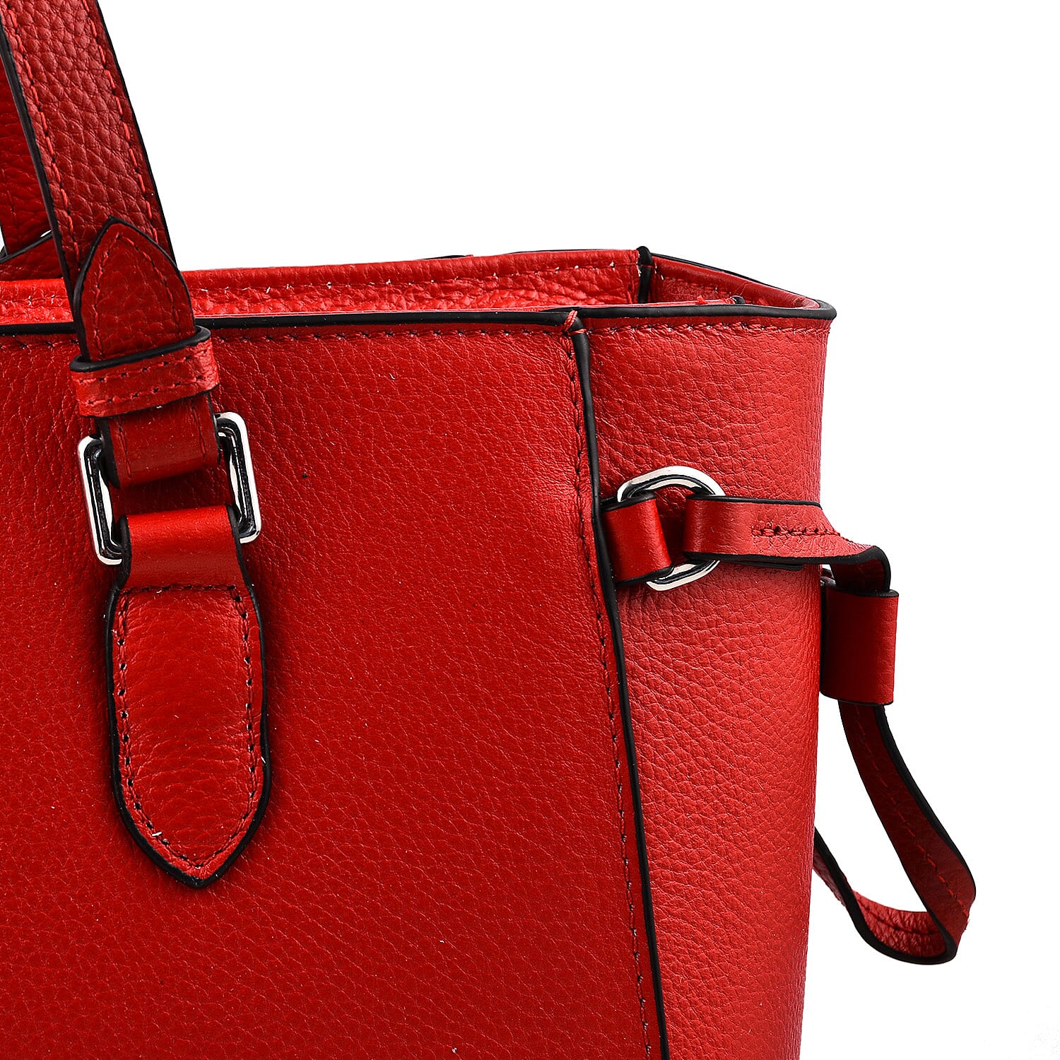 KTD by Kenzo Takada Leather Drawstring Tote Bag with Charm - Red