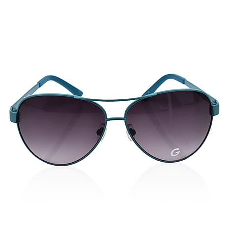 GUESS Women Rimless Mask Sunglasses with Blue Lenses - Grey