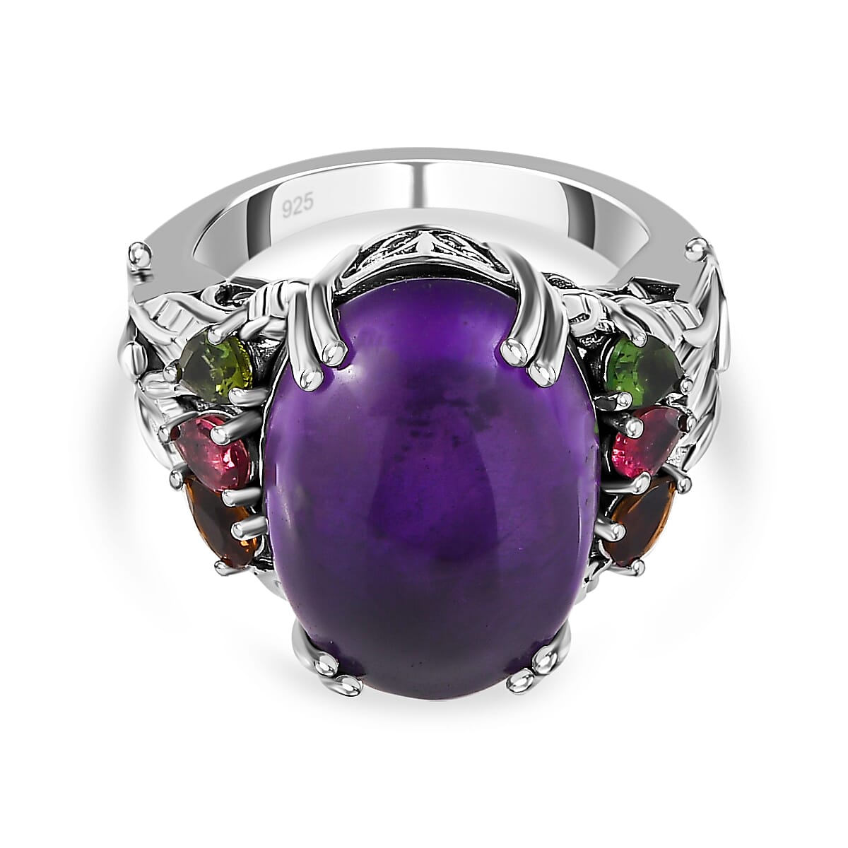 Amethyst and Multi-Tourmaline Ring in Platinum Overlay Sterling Silver 13.32 Ct, Silver Wt. 5.28 Gms.