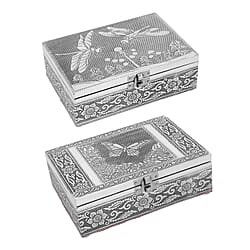 Butterfly Jewellery Box (Size 20x13x7 cm) - Silver & Red
