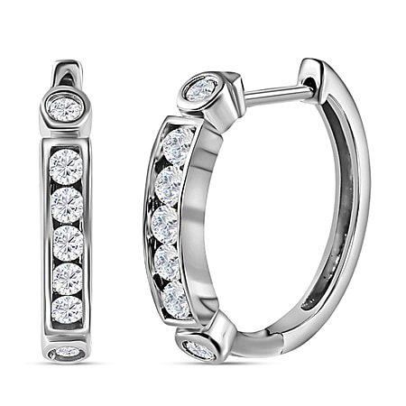 Moissanite Hoop Earrings in Platinum Overlay Sterling Silver