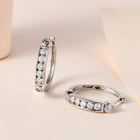 Moissanite Hoop Earrings in Platinum Overlay Sterling Silver