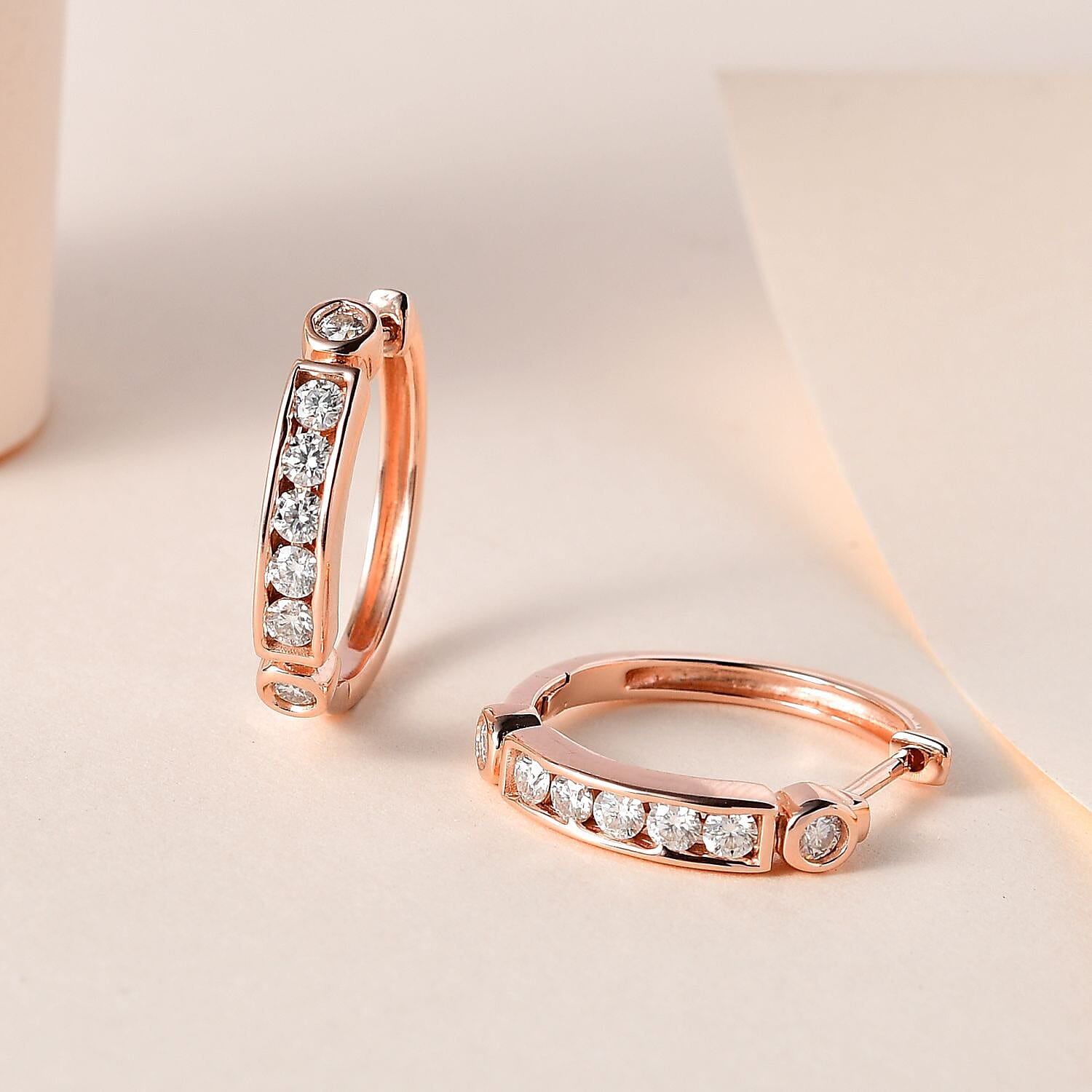 Moissanite Hoop Earrings in 18K Vermeil Rose Gold Plated Sterling Silver