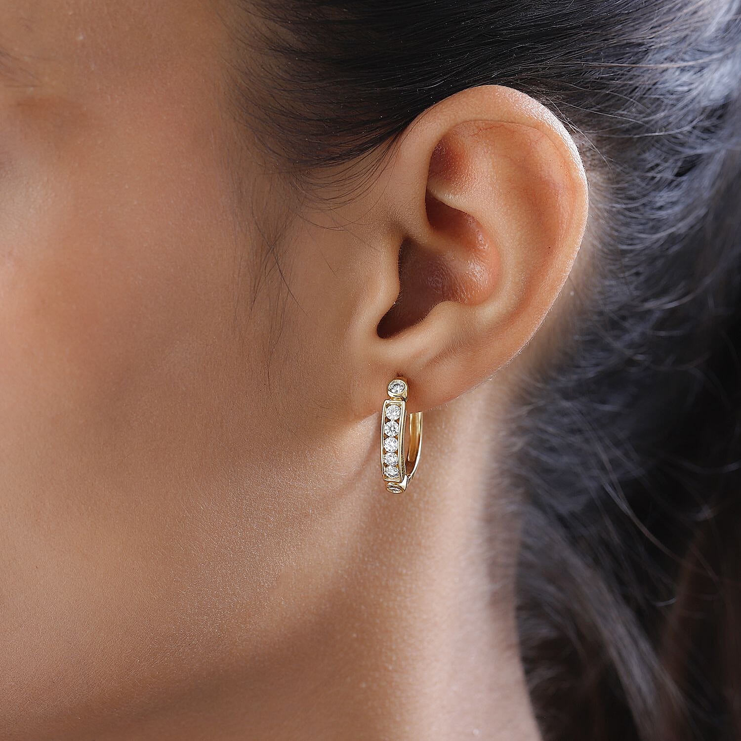 Moissanite Hoop Earrings in 18K Vermeil Yellow Gold Plated Sterling Silver 1.10 Ct.