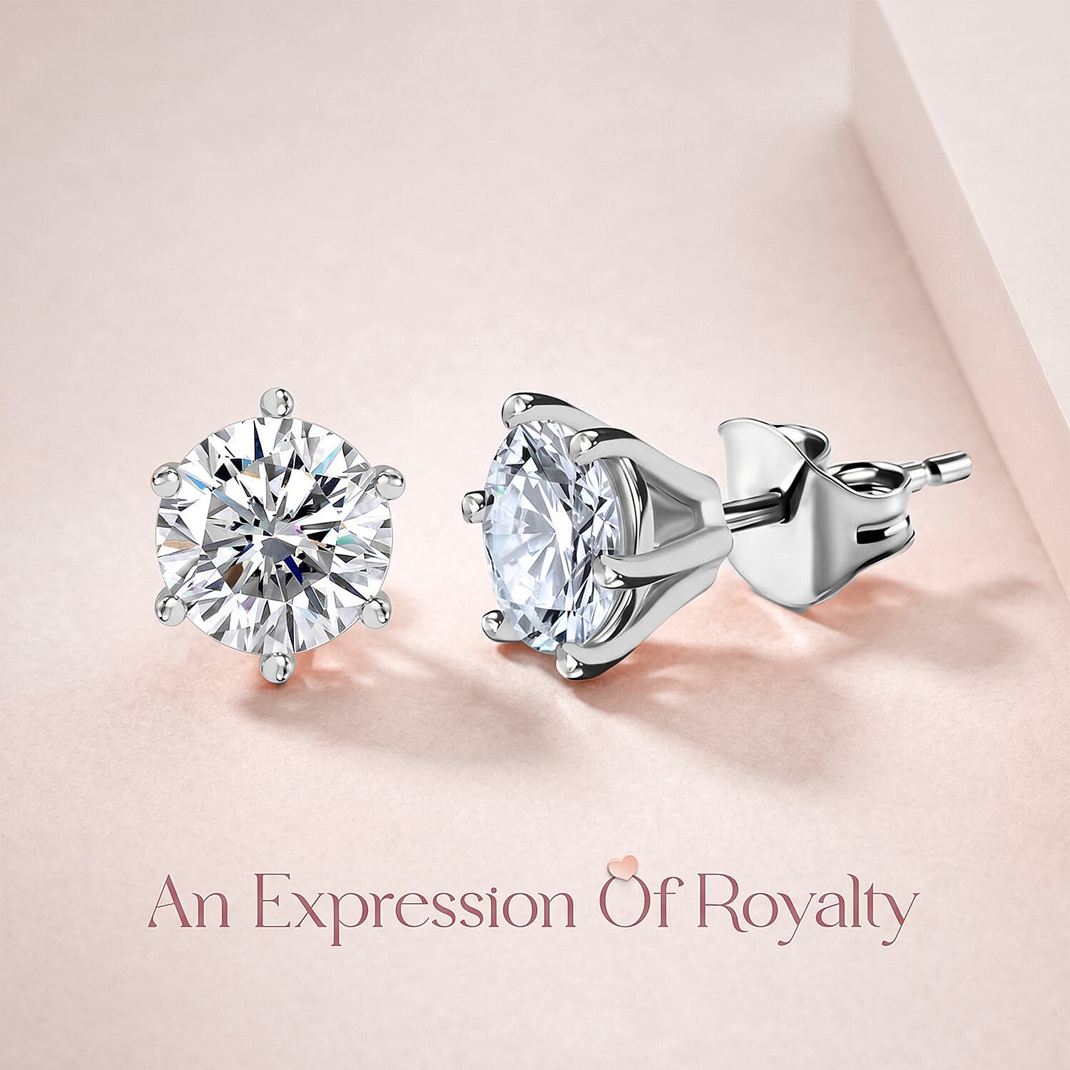 D'Joy Moissanite Stud Earring with Push Back in Platinum Overlay Sterling Silver 1.89 Ct.