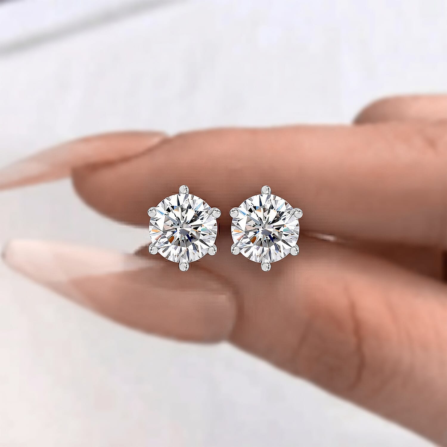 D'Joy Moissanite Stud Earring with Push Back in Platinum Overlay Sterling Silver 1.89 Ct.