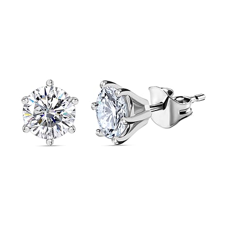 Moissanite Stud Earrings in Platinum Overlay Sterling Silver 1.86 Ct.