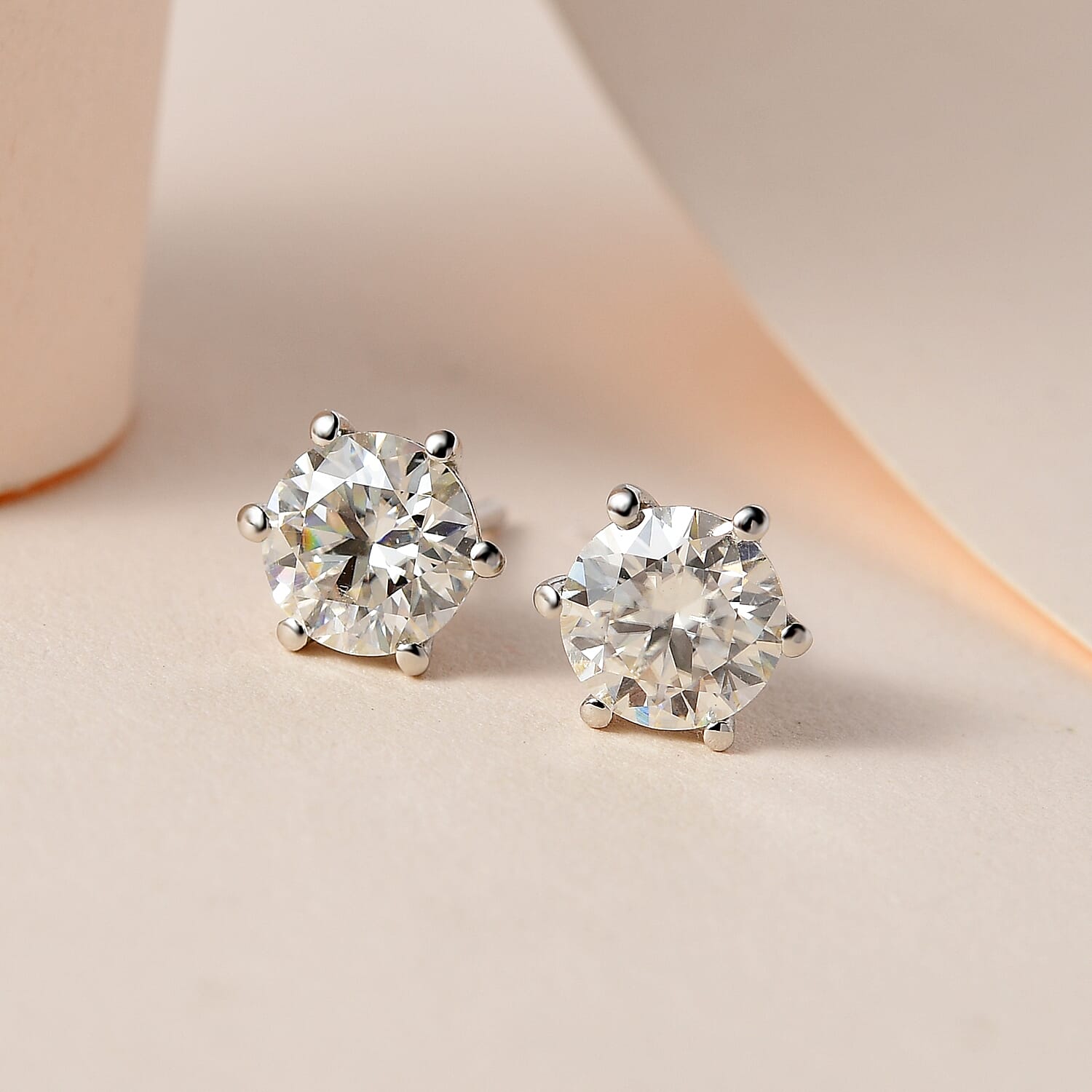 Moissanite Stud Earrings in Platinum Overlay Sterling Silver 1.86 Ct.