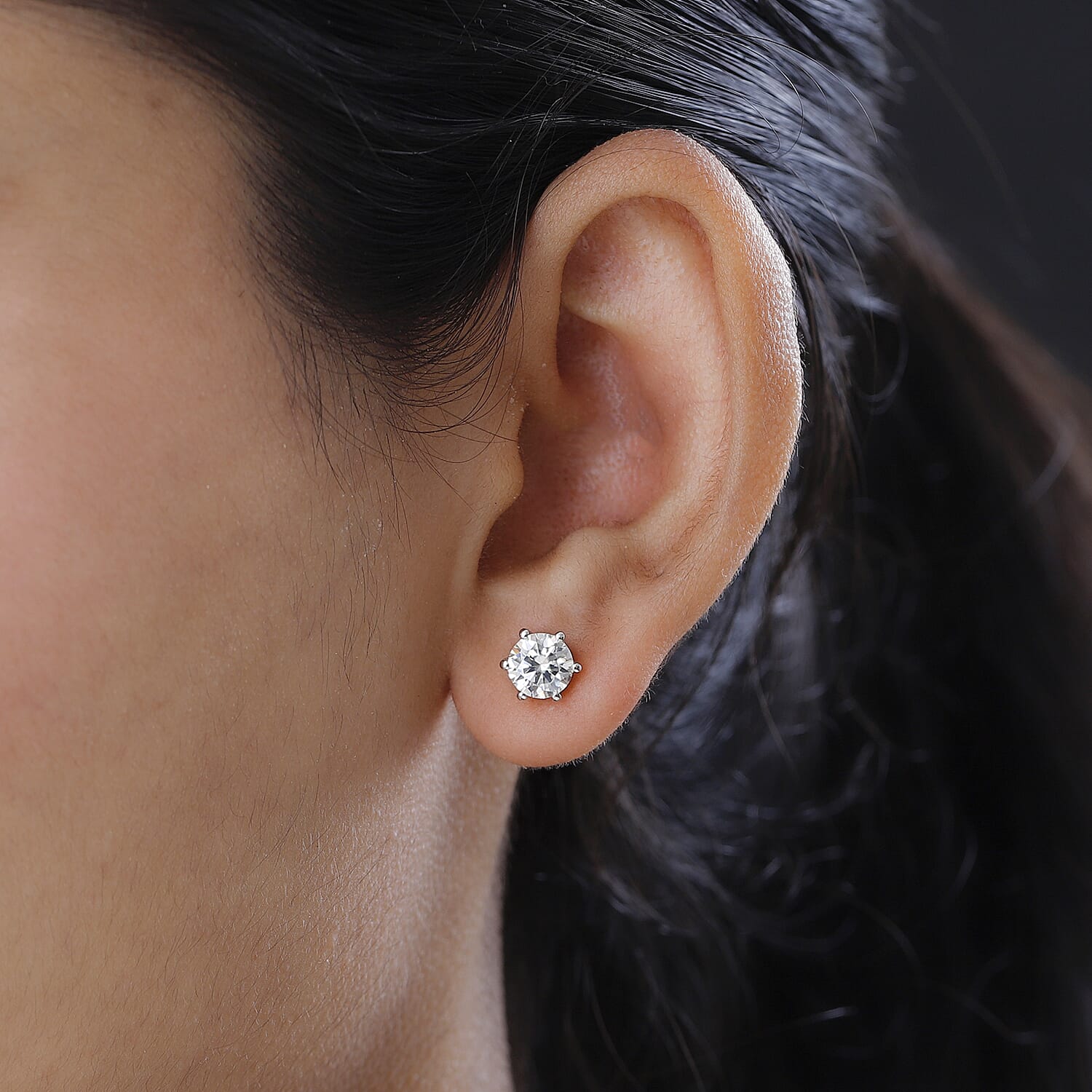 Moissanite Stud Earrings in Platinum Overlay Sterling Silver 1.86 Ct.