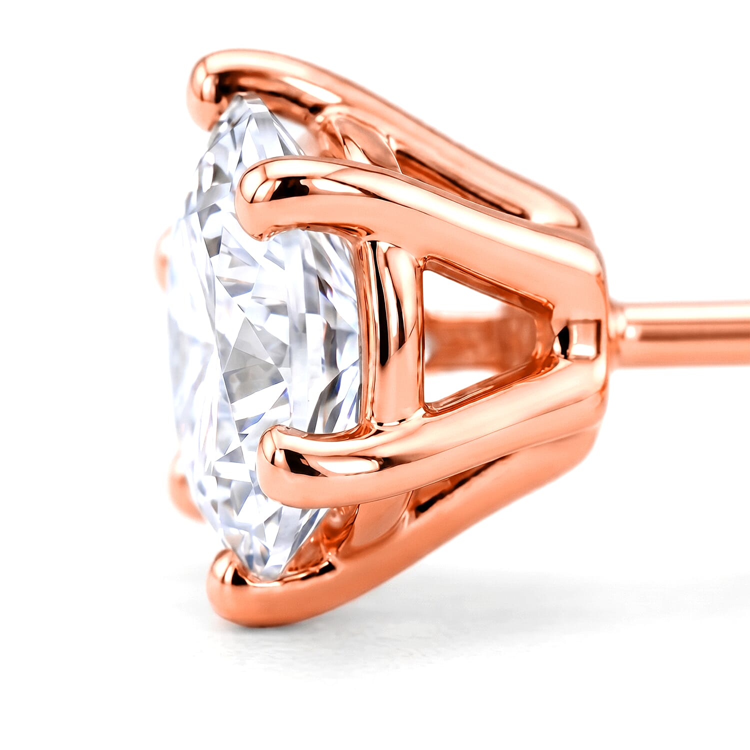 D'Joy Moissanite Stud Earring with Push Back in 18K Vermeil Rose Gold Plated Sterling Silver 1.89 Ct.