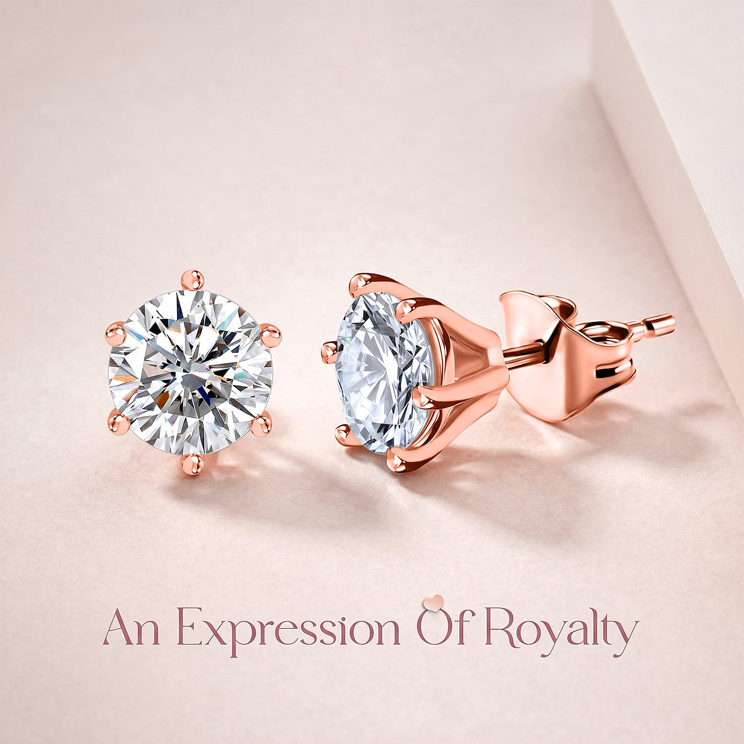 D'Joy Moissanite Stud Earring with Push Back in 18K Vermeil Rose Gold Plated Sterling Silver 1.89 Ct.