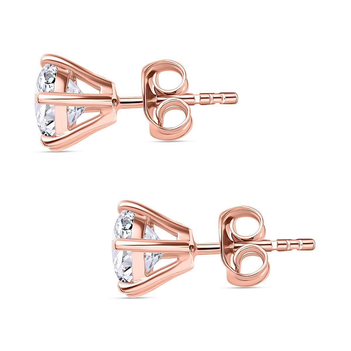 Moissanite Stud Earrings in 18K Vermeil Rose Gold Plated Sterling Silver 1.90 Ct.