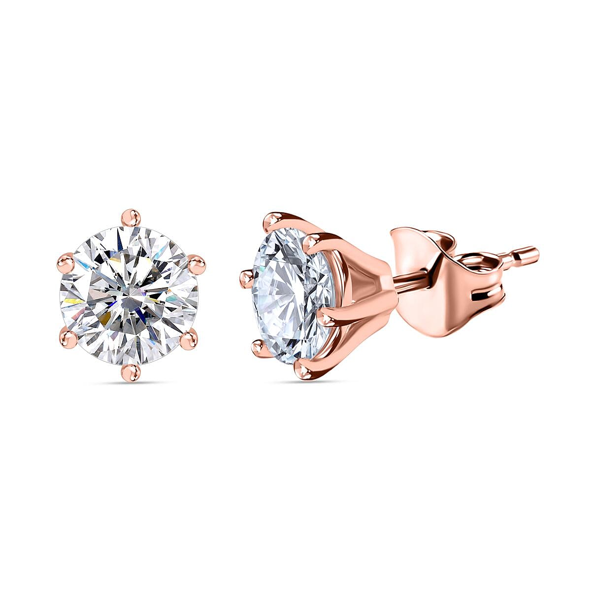 Moissanite Stud Earrings in 18K Vermeil Rose Gold Plated Sterling Silver 1.90 Ct.