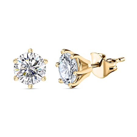 Moissanite Solitaire Stud Push Post Earring in Platinum Overlay Sterling Silver 1.886 Ct