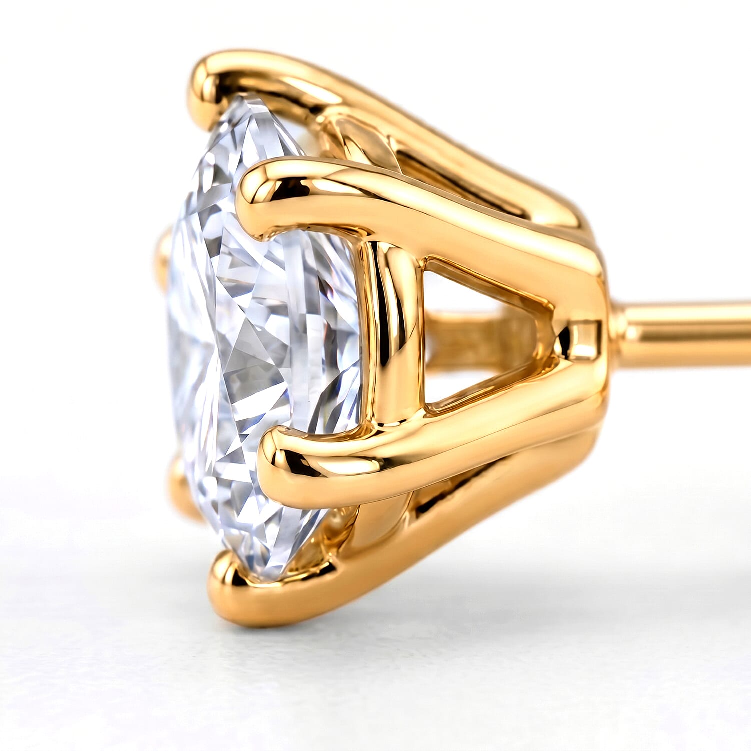 Moissanite Stud Earring with Push Back in 18K Vermeil Yellow Gold Plated Sterling Silver 1.89 Ct.