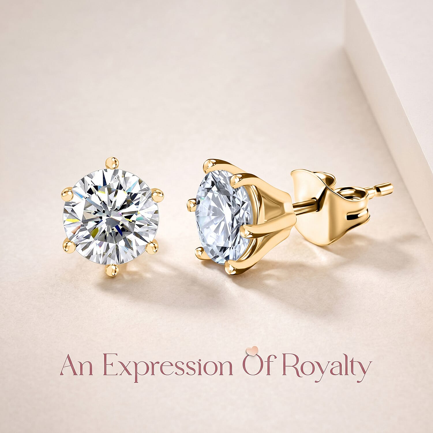 Moissanite Stud Earring with Push Back in 18K Vermeil Yellow Gold Plated Sterling Silver 1.89 Ct.