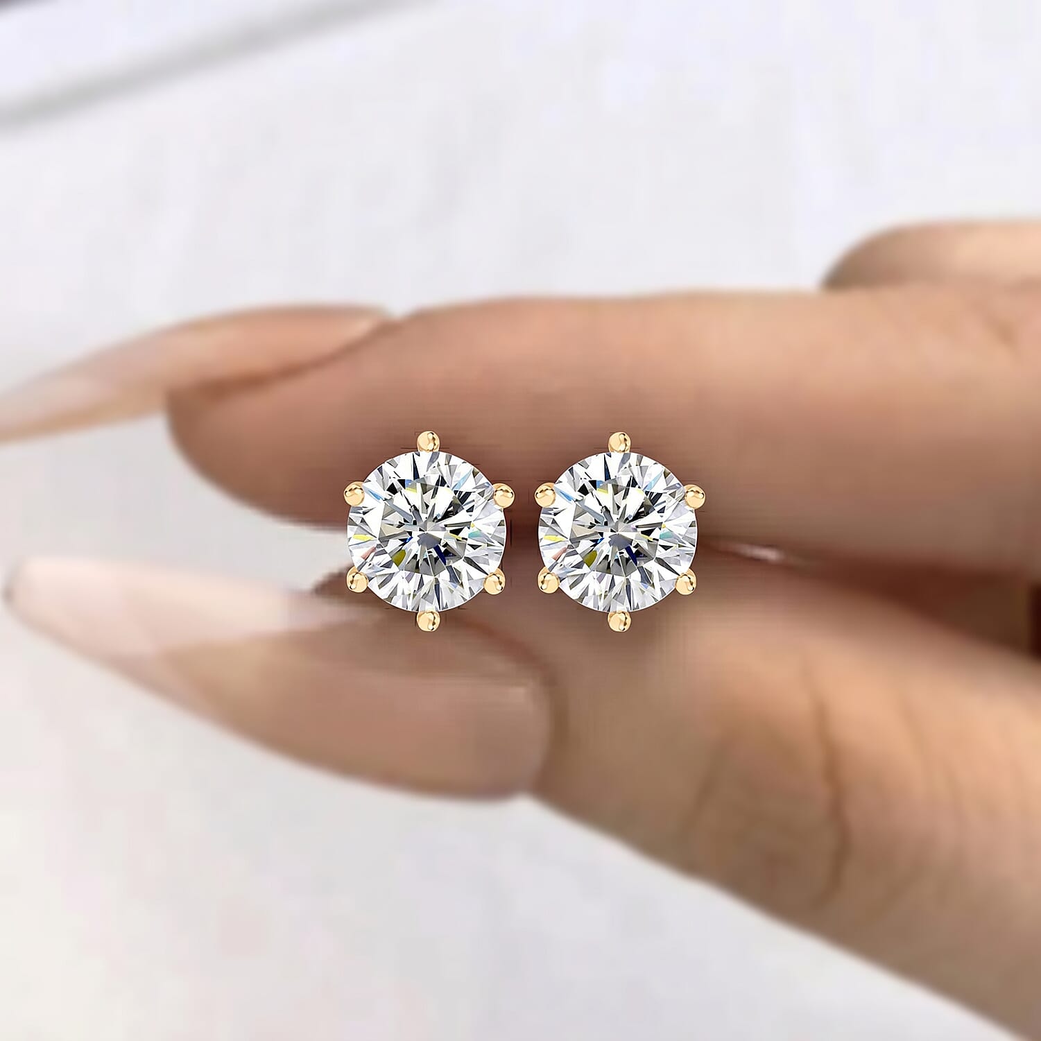 Moissanite Stud Earring with Push Back in 18K Vermeil Yellow Gold Plated Sterling Silver 1.89 Ct.