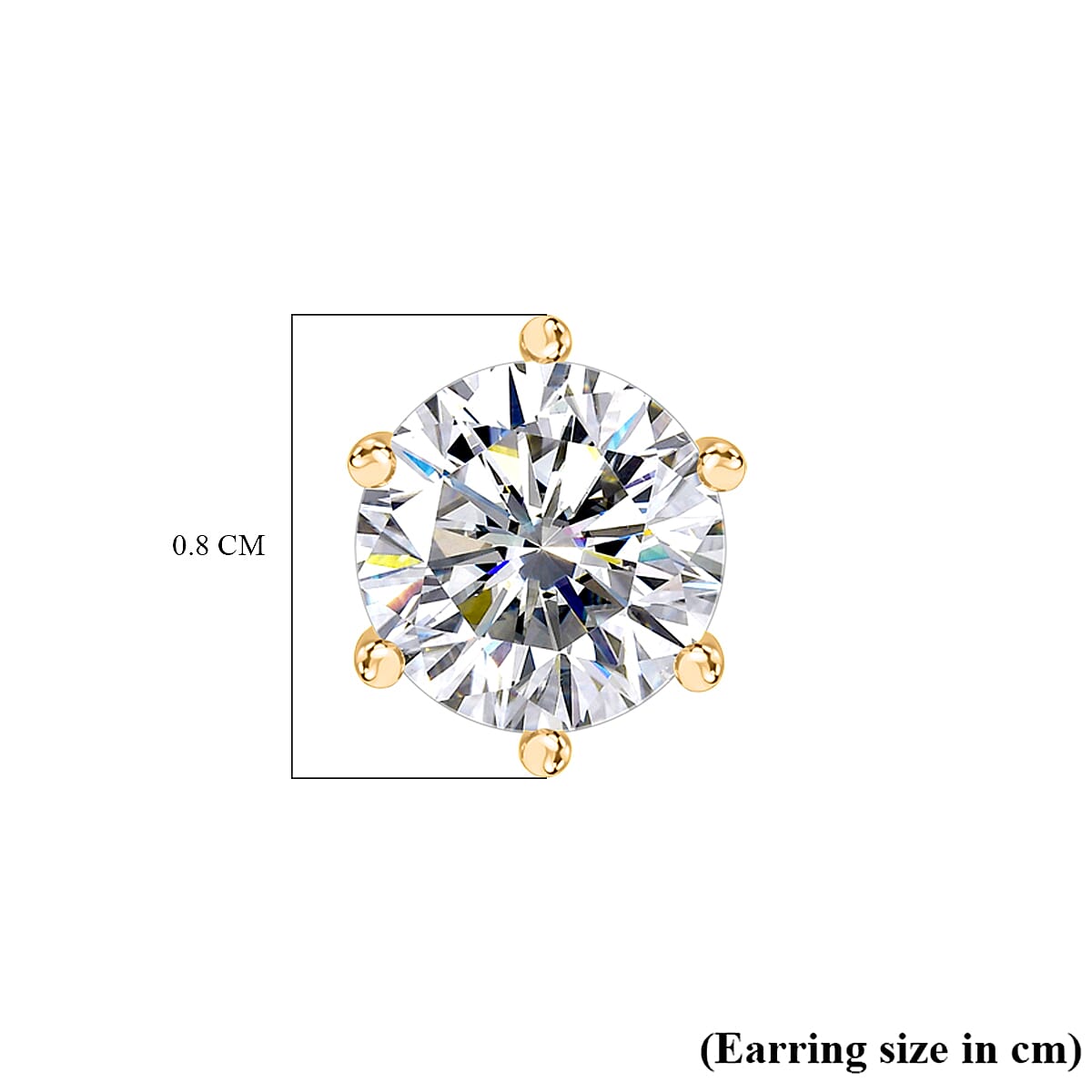 Moissanite Stud Earring with Push Back in 18K Vermeil Yellow Gold Plated Sterling Silver 1.89 Ct.