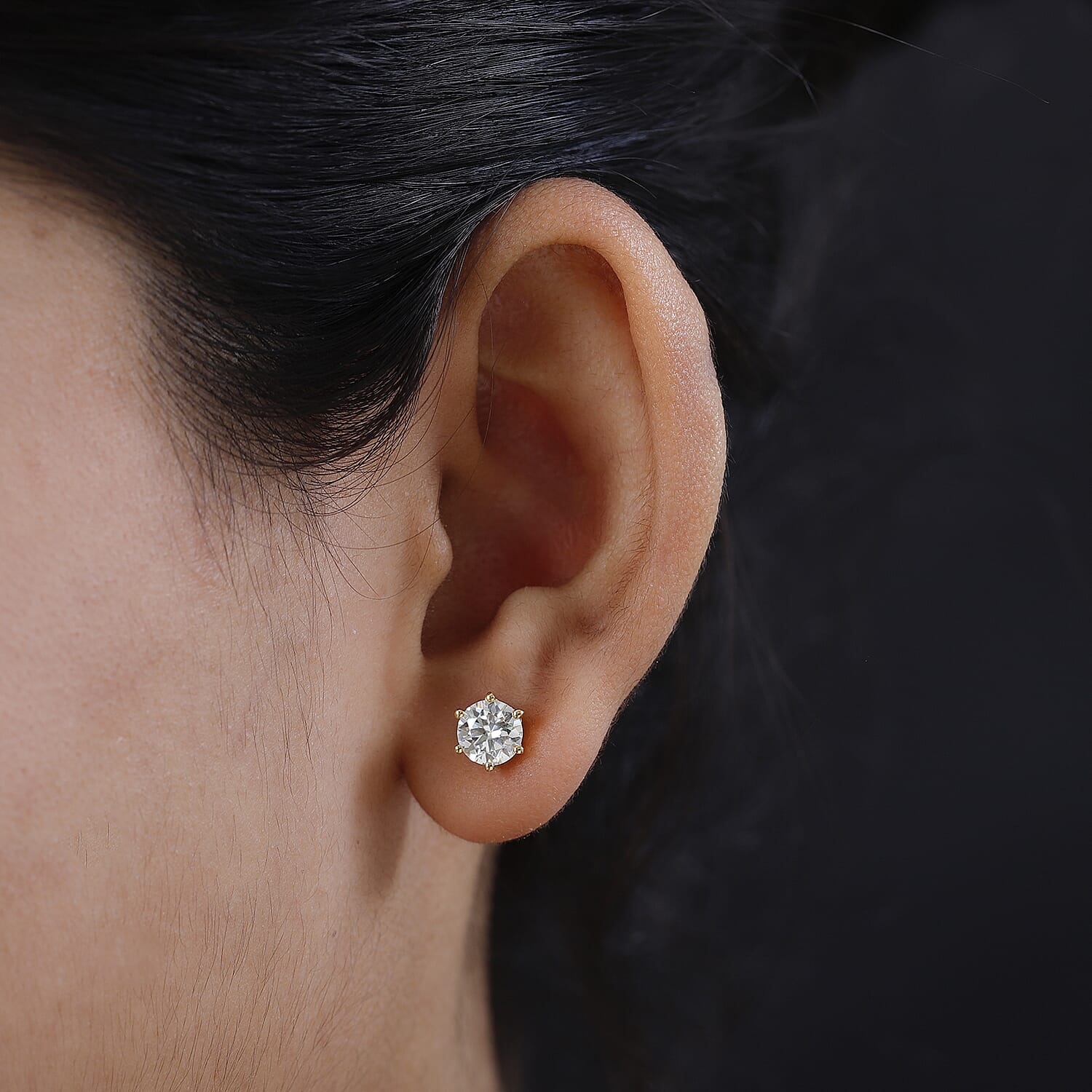 Moissanite Stud Earrings in 18K Vermeil Yellow Gold Plated Sterling Silver 1.87 Ct.