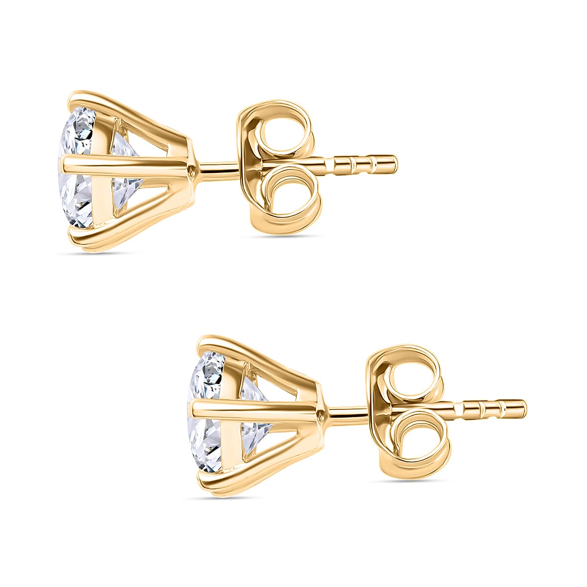 Moissanite Stud Earrings in 18K Vermeil Yellow Gold Plated Sterling Silver 1.87 Ct.