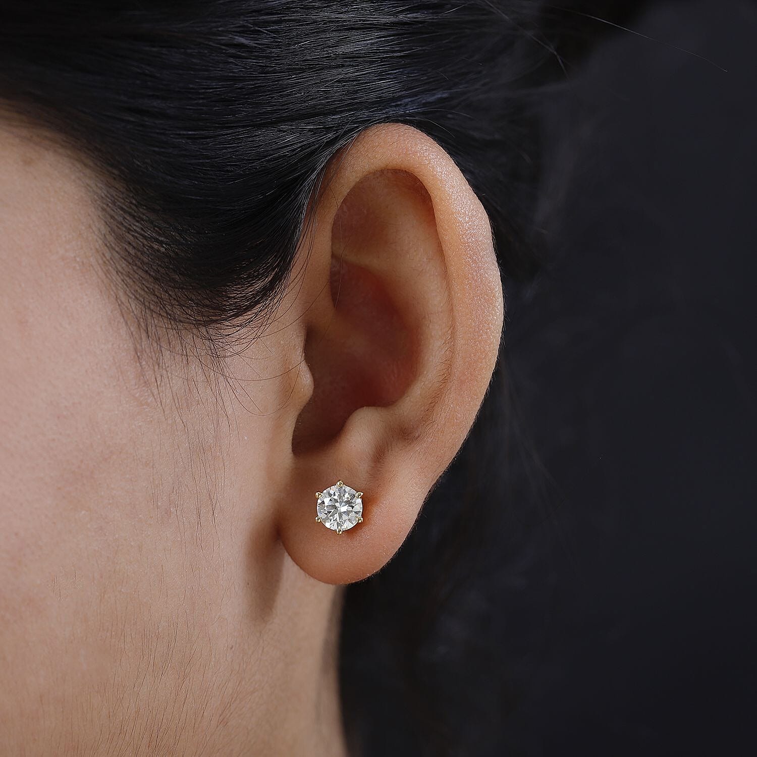 Moissanite Stud Earrings in 18K Vermeil Yellow Gold Plated Sterling Silver 1.87 Ct.